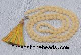 GMN603 Hand-knotted 8mm, 10mm honey jade 108 beads mala necklaces with tassel