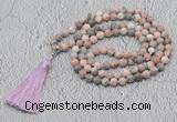 GMN605 Hand-knotted 8mm, 10mm pink zebra jasper 108 beads mala necklaces with tassel