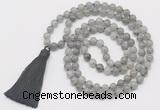 GMN6132 Knotted 8mm, 10mm labradorite 108 beads mala necklace with tassel