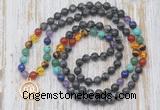 GMN6138 Knotted 7 Chakra 8mm, 10mm black labradorite 108 beads mala necklace with charm