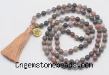 GMN6230 Knotted 8mm, 10mm wooden jasper 108 beads mala necklace with tassel & charm