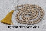 GMN628 Hand-knotted 8mm, 10mm feldspar 108 beads mala necklaces with tassel