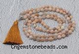 GMN629 Hand-knotted 8mm, 10mm sunstone 108 beads mala necklaces with tassel