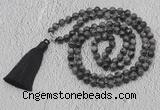 GMN639 Hand-knotted 8mm, 10mm black labradorite 108 beads mala necklaces with tassel