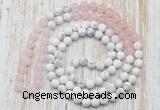 GMN6402 Hand-knotted 8mm, 10mm rose quartz & white howlite 108 beads mala necklaces