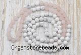 GMN6403 Hand-knotted 8mm, 10mm rose quartz & white howlite 108 beads mala necklaces