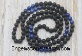 GMN6414 Hand-knotted 8mm, 10mm black lava & lapis lazuli 108 beads mala necklaces