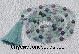 GMN642 Hand-knotted 8mm, 10mm fluorite 108 beads mala necklaces with tassel