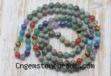 GMN6426 Hand-knotted 7 Chakra 8mm, 10mm African turquoise 108 beads mala necklaces