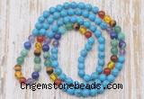 GMN6440 Hand-knotted 7 Chakra 8mm, 10mm turquoise 108 beads mala necklaces