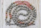 GMN6447 Hand-knotted 8mm, 10mm dalmatian jasper & cherry quartz 108 beads mala necklaces