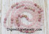 GMN6451 Hand-knotted 8mm, 10mm rose quartz & pink wooden jasper 108 beads mala necklaces