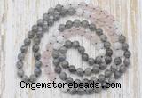 GMN6456 Hand-knotted 8mm, 10mm labradorite, rose quartz & white moonstone 108 beads mala necklaces