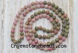 GMN6461 Hand-knotted 8mm, 10mm unakite & pink wooden jasper 108 beads mala necklaces