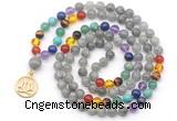 GMN6482 Knotted 7 Chakra 8mm, 10mm labradorite 108 beads mala necklace with charm