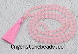 GMN651 Hand-knotted 8mm, 10mm rose quartz 108 beads mala necklaces with tassel