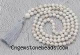 GMN660 Hand-knotted 8mm, 10mm white howlite 108 beads mala necklaces with tassel
