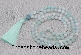 GMN671 Hand-knotted 8mm, 10mm sea blue banded agate 108 beads mala necklaces with tassel