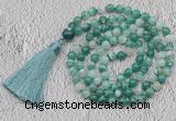 GMN672 Hand-knotted 8mm, 10mm green banded agate 108 beads mala necklaces with tassel