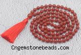 GMN679 Hand-knotted 8mm, 10mm red agate 108 beads mala necklaces with tassel