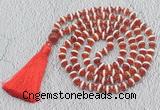 GMN687 Hand-knotted 8mm, 10mm red Tibetan agate 108 beads mala necklaces with tassel