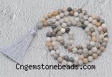 GMN698 Hand-knotted 8mm, 10mm bamboo leaf agate 108 beads mala necklaces with tassel