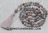 GMN700 Hand-knotted 8mm, 10mm Botswana agate 108 beads mala necklaces with tassel