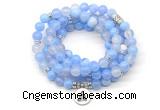 GMN7006 8mm blue banded agate 108 mala beads wrap bracelet necklace