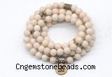 GMN7010 8mm white fossil jasper 108 mala beads wrap bracelet necklace