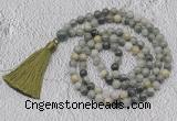 GMN705 Hand-knotted 8mm, 10mm seaweed quartz 108 beads mala necklaces with tassel