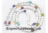 GMN7070 7 Chakra 8mm white howlite 108 mala beads wrap bracelet necklaces