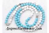 GMN7084 Chakra 8mm white & blue howlite 108 mala beads wrap bracelet necklaces