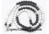 GMN7089 Chakra 8mm white howlite & black lava 108 mala beads wrap bracelet necklaces