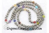 GMN7099 7 Chakra 8mm dalmatian jasper 108 mala beads wrap bracelet necklaces