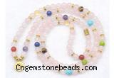 GMN7109 7 Chakra 8mm rose quartz 108 mala beads wrap bracelet necklaces