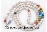 GMN7118 7 Chakra 8mm white crazy lace agate 108 mala beads wrap bracelet necklaces