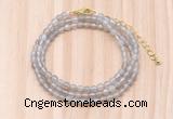 GMN7201 4mm faceted round tiny grey agate beaded necklace jewelry