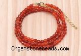 GMN7202 4mm faceted round tiny red agate beaded necklace jewelry