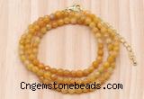 GMN7209 4mm faceted round tiny yellow jade beaded necklace jewelry