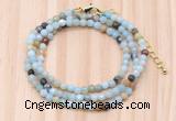 GMN7212 4mm faceted round tiny amazonite beaded necklace jewelry