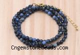 GMN7218 4mm faceted round tiny dumortierite beaded necklace jewelry