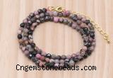 GMN7219 4mm faceted round tiny rhodonite beaded necklace jewelry