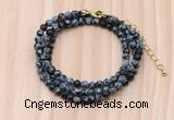 GMN7222 4mm faceted round tiny snowflake obsidian beaded necklace jewelry