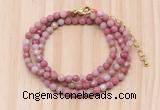 GMN7225 4mm faceted round tiny pink wooden jasper beaded necklace jewelry