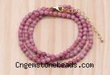 GMN7226 4mm faceted round tiny pink wooden jasper beaded necklace jewelry