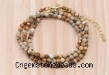 GMN7227 4mm faceted round tiny picture jasper beaded necklace jewelry