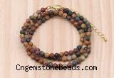 GMN7232 4mm faceted round tiny picasso jasper beaded necklace jewelry