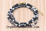 GMN7241 4mm faceted round tiny black & white jasper beaded necklace jewelry