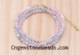 GMN7257 4mm faceted round tiny morganite beaded necklace jewelry