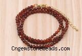 GMN7259 4mm faceted round orange garnet beaded necklace jewelry